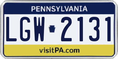 PA license plate LGW2131