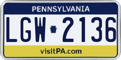 PA license plate LGW2136