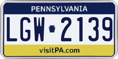 PA license plate LGW2139