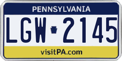 PA license plate LGW2145