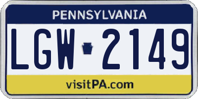 PA license plate LGW2149