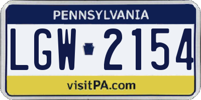 PA license plate LGW2154