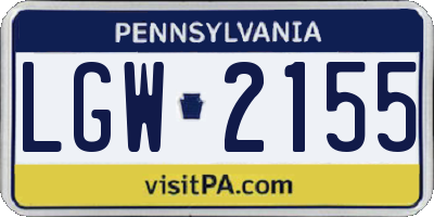 PA license plate LGW2155