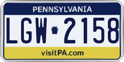 PA license plate LGW2158