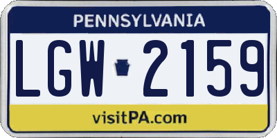 PA license plate LGW2159