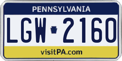 PA license plate LGW2160