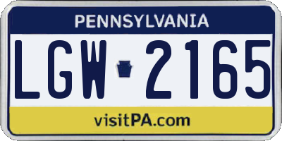 PA license plate LGW2165