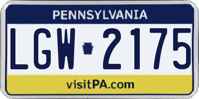 PA license plate LGW2175