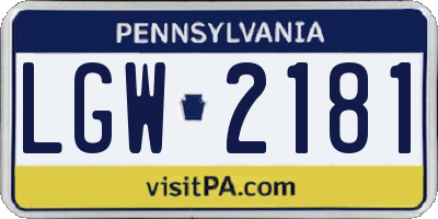 PA license plate LGW2181