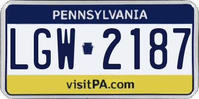 PA license plate LGW2187