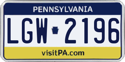 PA license plate LGW2196