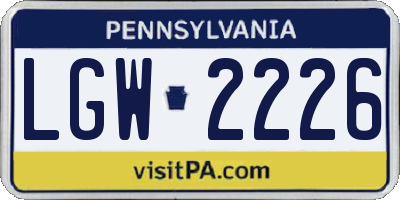 PA license plate LGW2226