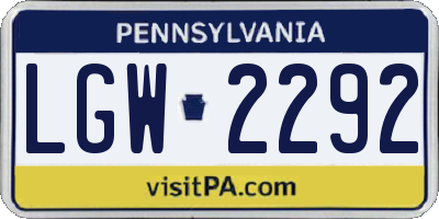 PA license plate LGW2292