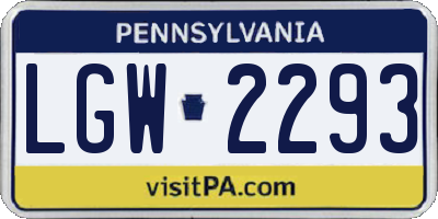 PA license plate LGW2293