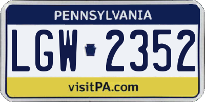 PA license plate LGW2352