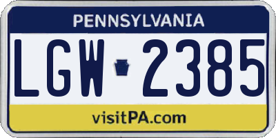 PA license plate LGW2385