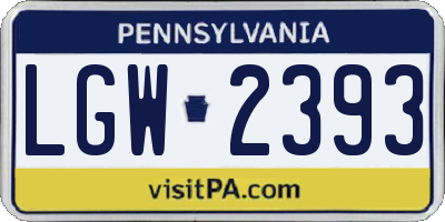 PA license plate LGW2393