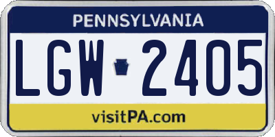 PA license plate LGW2405
