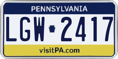PA license plate LGW2417