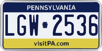 PA license plate LGW2536