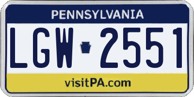 PA license plate LGW2551