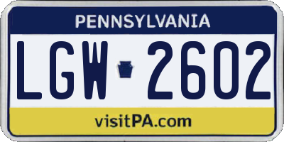 PA license plate LGW2602