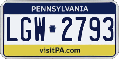 PA license plate LGW2793