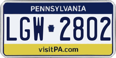 PA license plate LGW2802