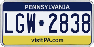 PA license plate LGW2838