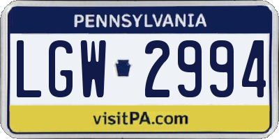 PA license plate LGW2994