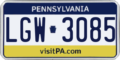 PA license plate LGW3085