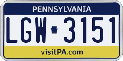 PA license plate LGW3151