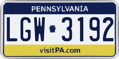 PA license plate LGW3192