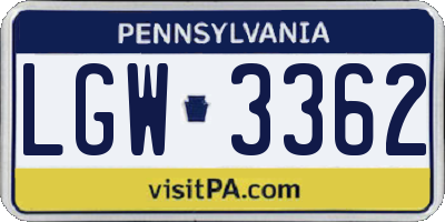 PA license plate LGW3362