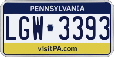 PA license plate LGW3393