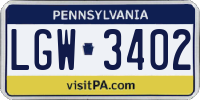 PA license plate LGW3402