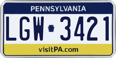 PA license plate LGW3421