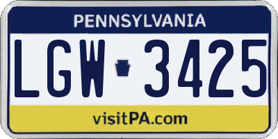 PA license plate LGW3425