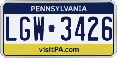PA license plate LGW3426