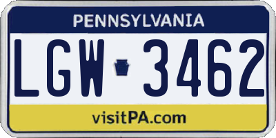 PA license plate LGW3462