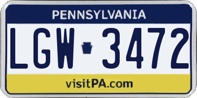 PA license plate LGW3472