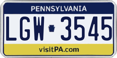 PA license plate LGW3545