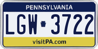 PA license plate LGW3722