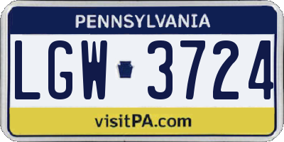 PA license plate LGW3724
