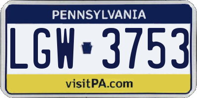 PA license plate LGW3753