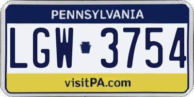 PA license plate LGW3754