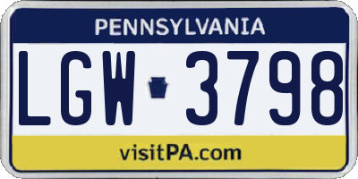 PA license plate LGW3798