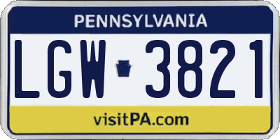 PA license plate LGW3821