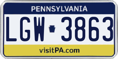 PA license plate LGW3863