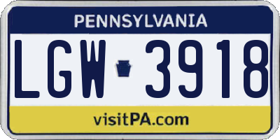 PA license plate LGW3918